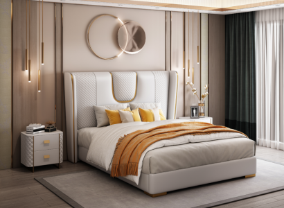 Doppel Hotel Betten Schlafzimmer Bett Polster Design Luxus Möbel Metall